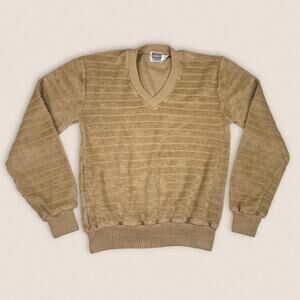 Vintage 70s Tan Sweater Long Sleeve Top V neck Jason Kane Size Small